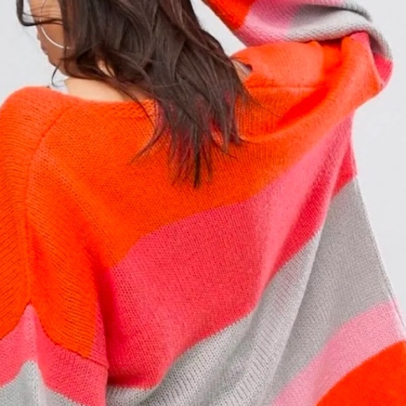 PrettyLittleThing Womens Color Block Open Cardigan Balloon Sleeves Mid Length M - Picture 10 of 10